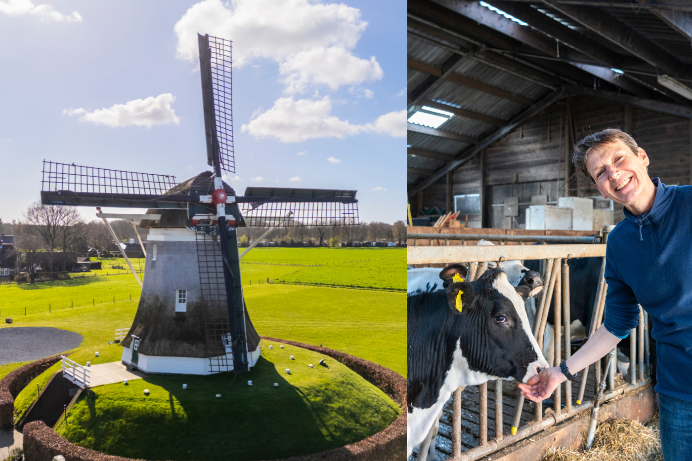 Collage van boerin Eefje Meihuizen bij De Grote Koekoek en Korenmolen De Hoop bij Elspeet op de Veluwe.