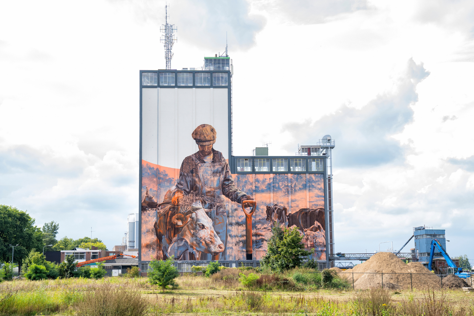 Grote muurschildering op een agrarisch gebouw in de Achterhoek, onderdeel van de Silo Art Tour.